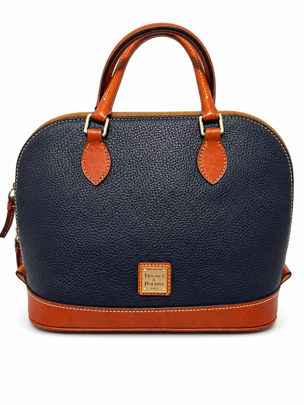 Dooney & Bourke Navy and Tan Pebble Grain Leather Satchel